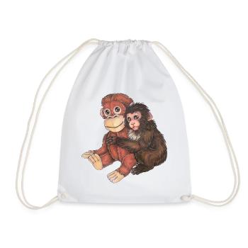 Cute Monkey with Supoort Animal Plush Toy - Drawstring Bag - white - Front