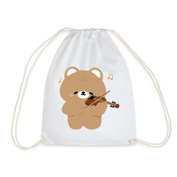 Bear Violinist Charm - Drawstring Bag - white - Front