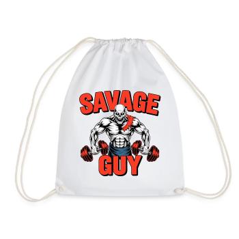 Savage Guy Weightlifting Skull - Drawstring Bag - white - Front
