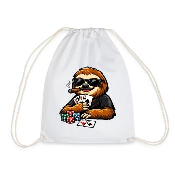 Cool sloth playing poker - Drawstring Bag - white - Front