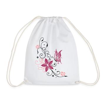 Flowers with filigree floral ornament. Feminine. - Drawstring Bag - white - Front