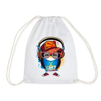 cute penguin as a hip hopper in a cool outfit - Drawstring Bag - white - Front