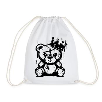 Bear King | Graffiti Street Art Handwritten Shirt - Drawstring Bag - white - Front