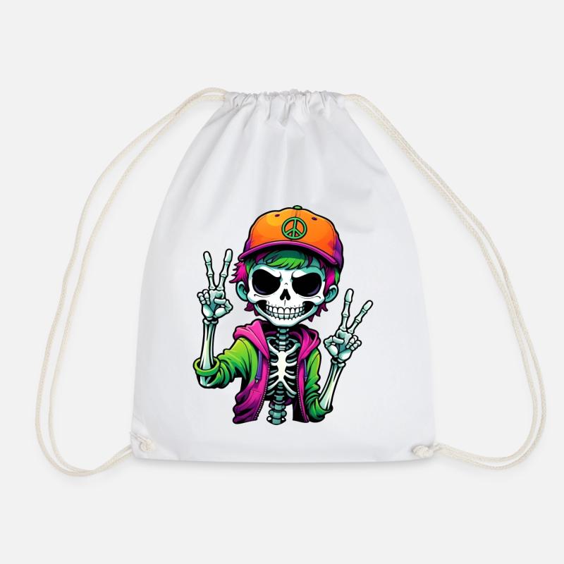 Cute Cartoon Skeleton Boy - Drawstring Bag - white