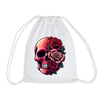 Skull and Bouquet - Drawstring Bag - white - Front