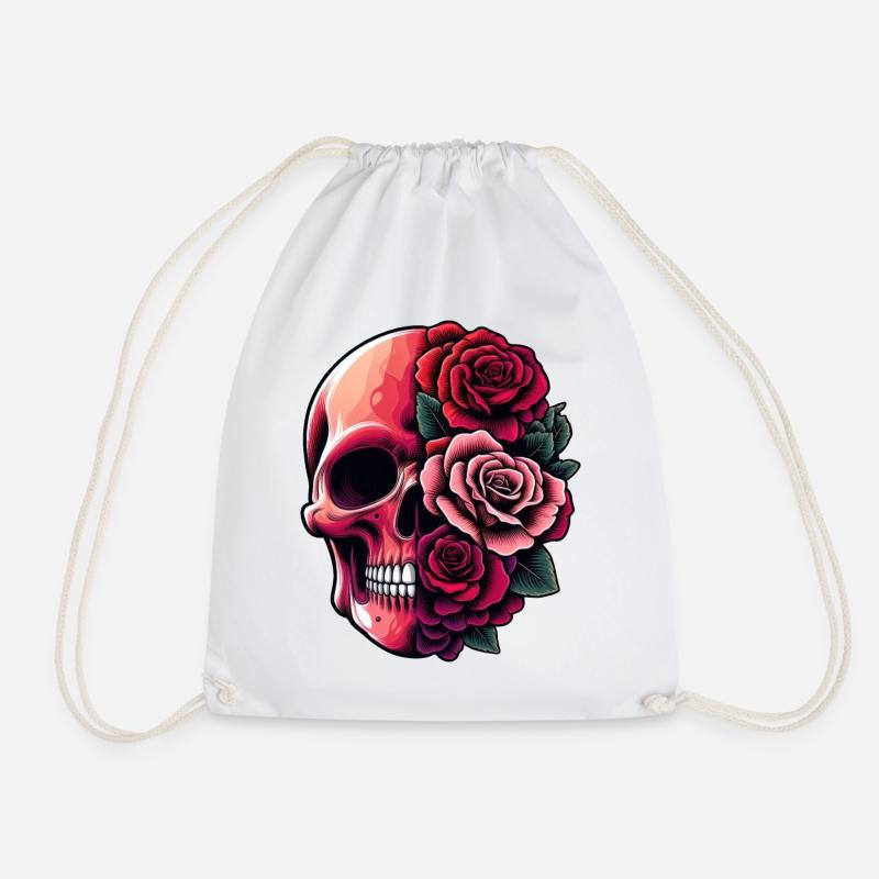 Totenkopf und Blumenstrauß - Turnbeutel - Weiß