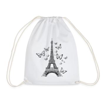 Paris Eiffel Tower France Butterflies Art - Drawstring Bag - white - Front