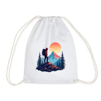 Hiker Mountains Sunset - Drawstring Bag - white - Front