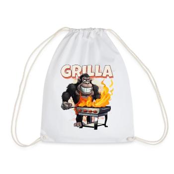 Grillen Grilla Griller Gorilla BBQ Spruch Lustig - Turnbeutel - Weiß - Vorne