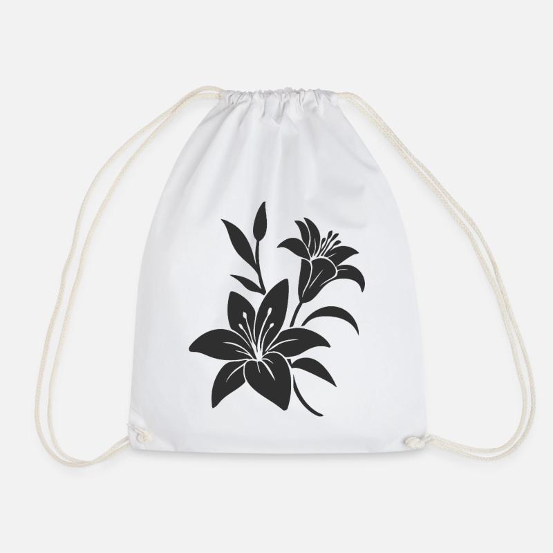 Elegant Monochrome Floral Illustration - Drawstring Bag - white