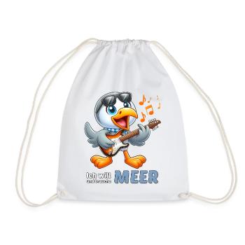 Cheerful seabird with guitar - Drawstring Bag - white - Front