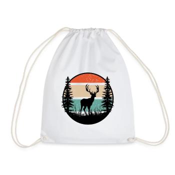 Deer Retro Silhouette in Nature - Drawstring Bag - white - Front