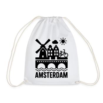Amsterdam Windmühle Fahrrad Kanal - Turnbeutel - Weiß - Vorne