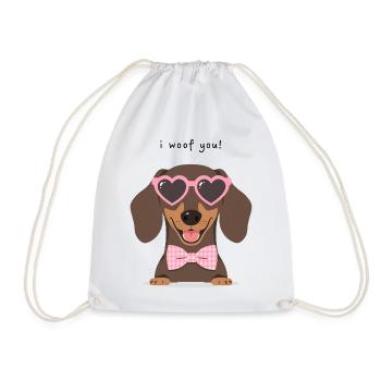 Dackel I Woof You Valentinstag Design - Turnbeutel - Weiß - Vorne
