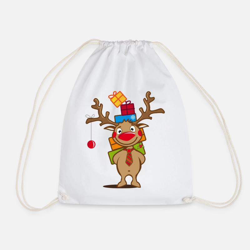 Fröhliches Rentier mit vielen Weihnachtsgeschenken - Turnbeutel - Weiß