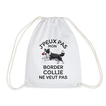 Welpe Border Collie Ball - Turnbeutel - Weiß - Vorne