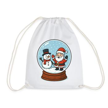 Schneekugelzauber: Santa & Schneemann - Turnbeutel - Weiß - Vorne