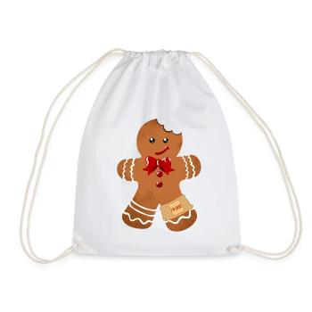 Gingerbread man with red ribbon and plaster - Drawstring Bag - white - Front