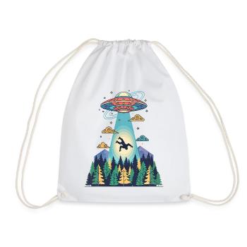 Bigfoot Alien Abduction Sasquatch UFO Spaceship - Drawstring Bag - white - Front