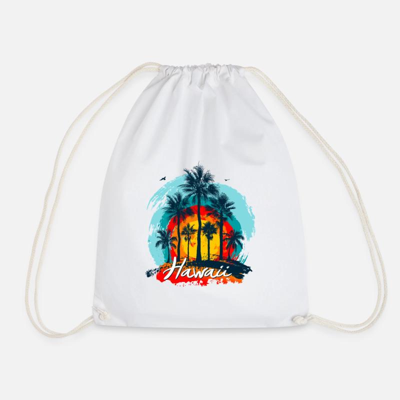 Palm Sunset Hawaii Splash - Drawstring Bag - white