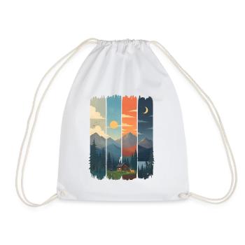 Horizons in four mountain panels - Drawstring Bag - white - Front