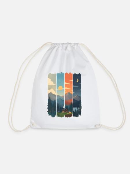 Horizons in four mountain panels - Drawstring Bag - white