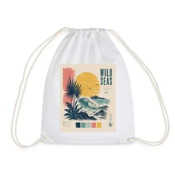 Wild Seas Sunset Retro Surf - Drawstring Bag - white - Front