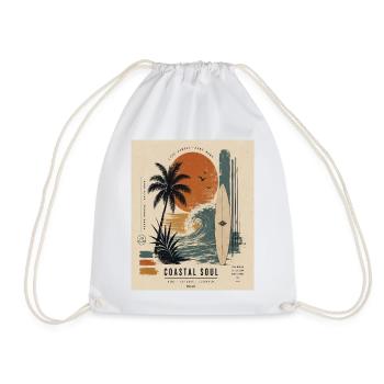 Coastal Soul Surf Poster - Drawstring Bag - white - Front