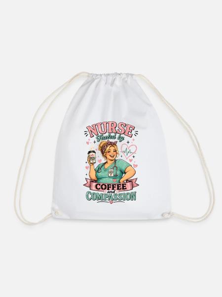 Nurse Fueled by Coffee and Compassion - Drawstring Bag - white
