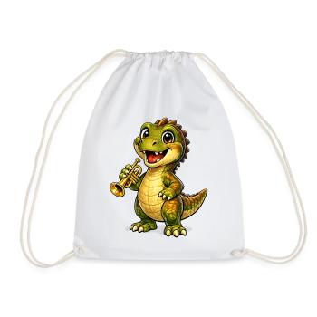 Dino mit Trompete - Turnbeutel - Weiß - Vorne