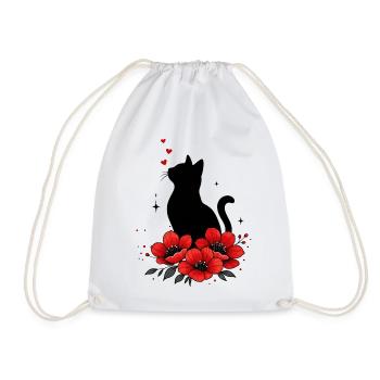 Schwarze Katze & Rote Mohnblume - Turnbeutel - Weiß - Vorne