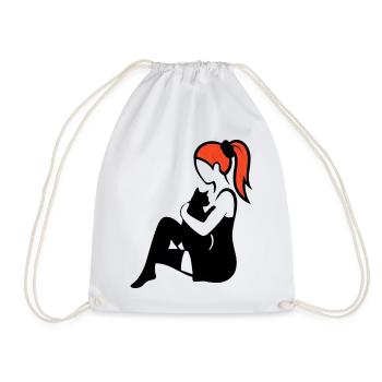 donna_con_coda_di_cavallo_capelli_rossi_con_gat - Turnbeutel - Weiß - Vorne
