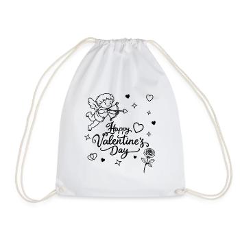 Valentines Day Calligraphy, Cherub, Rose doodle - Drawstring Bag - white - Front