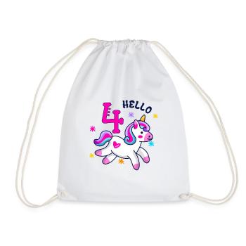 Hello Four Unicorn, fourth birthday, Magical - Drawstring Bag - white - Front