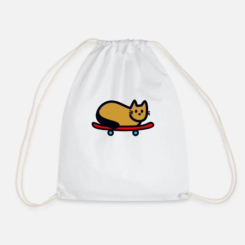 Cat on skateboard - Drawstring Bag - white