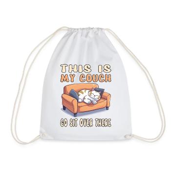 Cat Couch Sofa Funny Humor Typical Cartoon - Drawstring Bag - white - Front