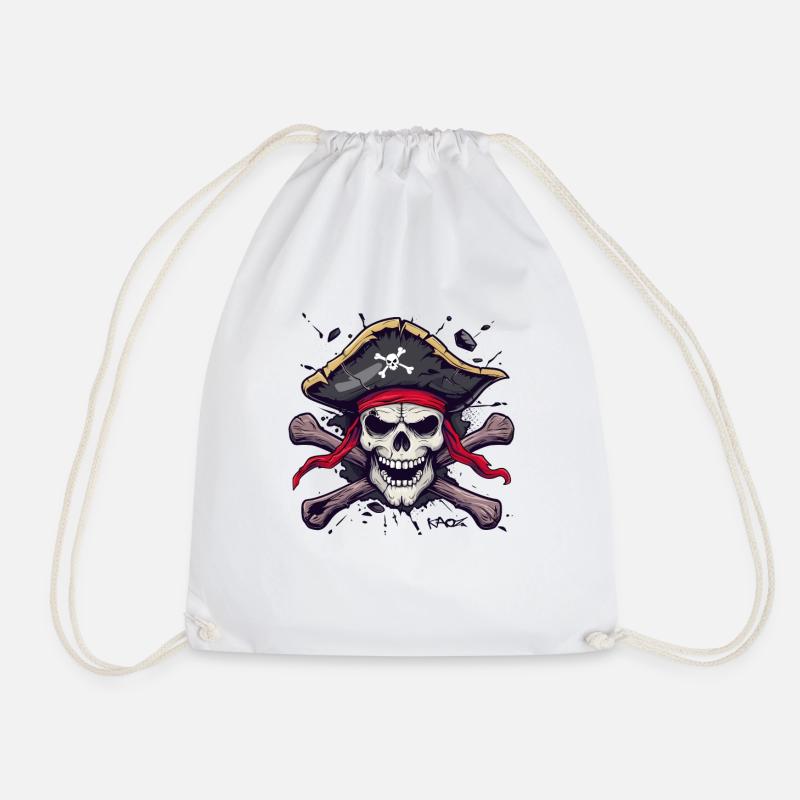 A classic cartoon skull pirate - Drawstring Bag - white