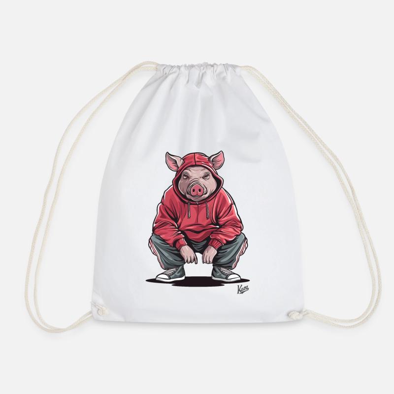 Slavic Gopnik pig crouching - Drawstring Bag - white