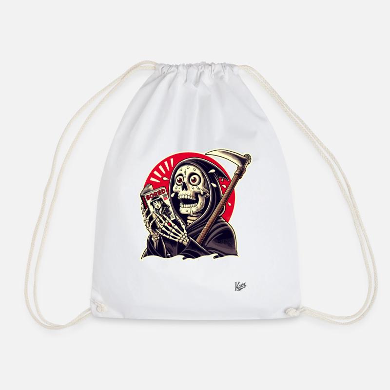 Grim Reaper reading Japanese comics - Drawstring Bag - white