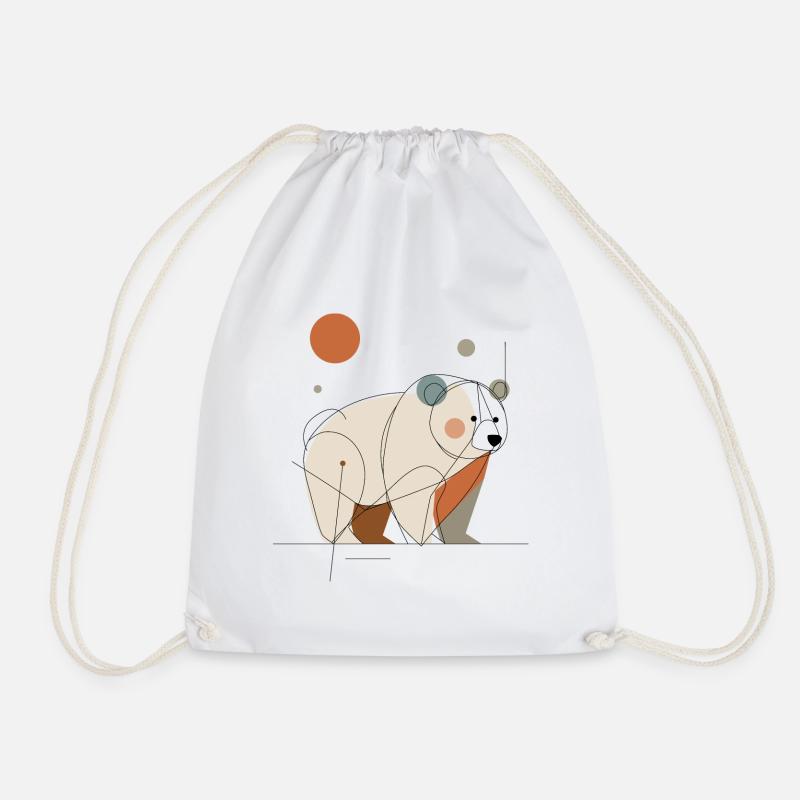 Geometric Bear - Drawstring Bag - white