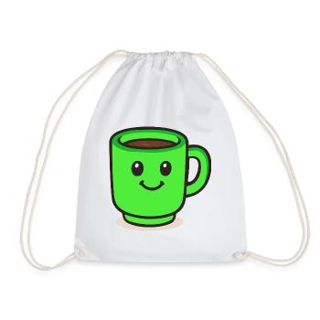 Coffee Cup Smile Cartoon - Drawstring Bag - white - Front