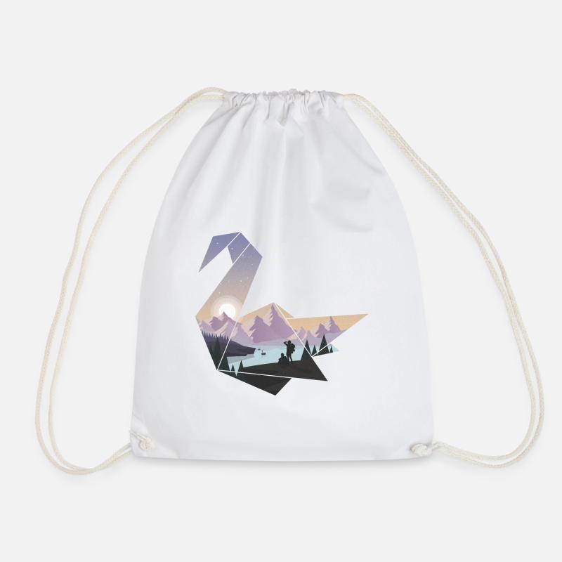 Origami Swan - Drawstring Bag - white
