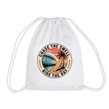 Chase the Swell, Ride the Day - Drawstring Bag - white - Front