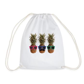 Funny cool pineapple with sunglasses and beard - Drawstring Bag - white - Front
