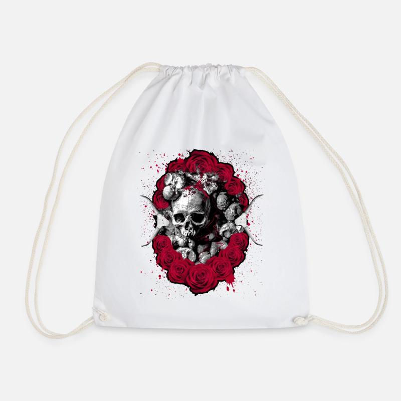 Roses Skull Gothic Death Skull Skull - Drawstring Bag - white