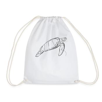 Turtle - one line drawing - Drawstring Bag - white - Front