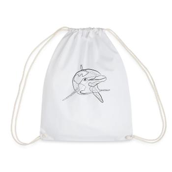Dolphin Marine Animal - one line drawing - Drawstring Bag - white - Front