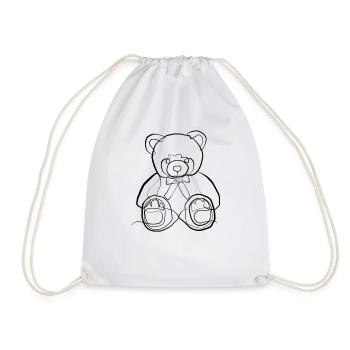 Teddy bear - one line drawing - Drawstring Bag - white - Front