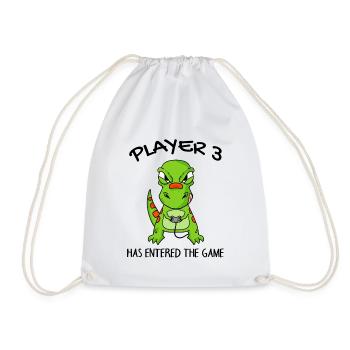 Player 3 has the game Entering Baby Dinosaurs - Drawstring Bag - white - Front