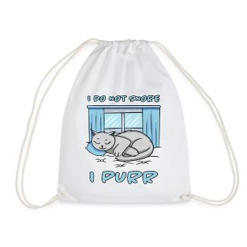 Purring Snoring Funny Saying Cat Gift - Drawstring Bag - white - Front